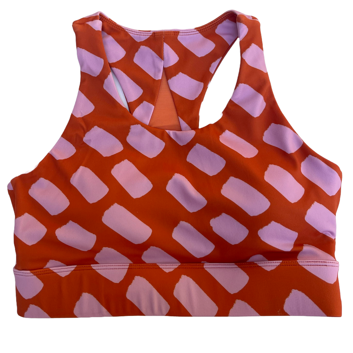 Sports Bra - Burnt Sienna and pink dash