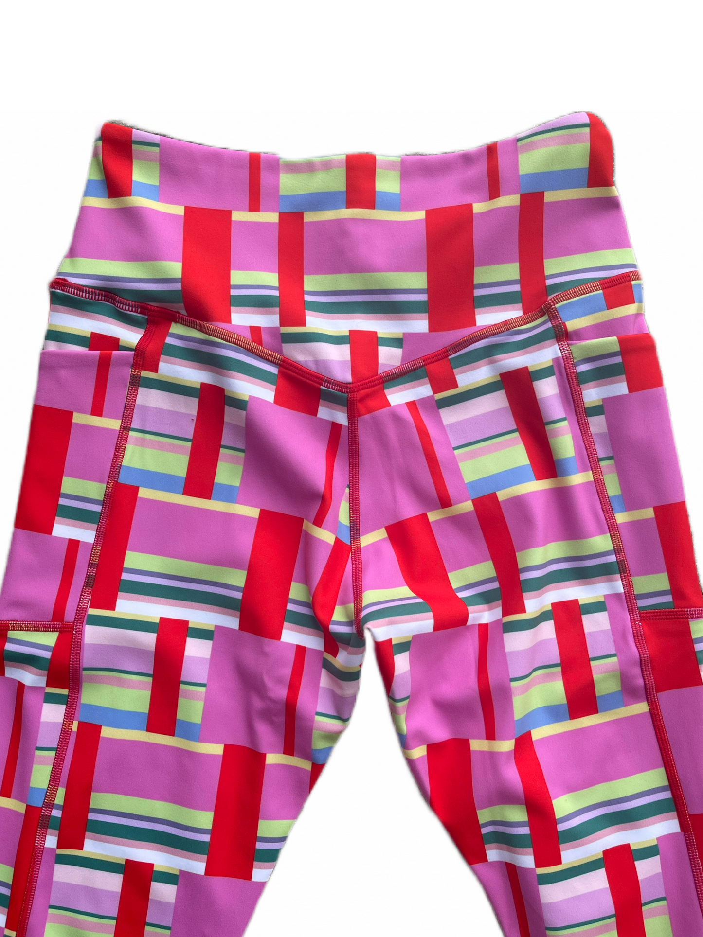 Pink and Red Striped Block print Leggings