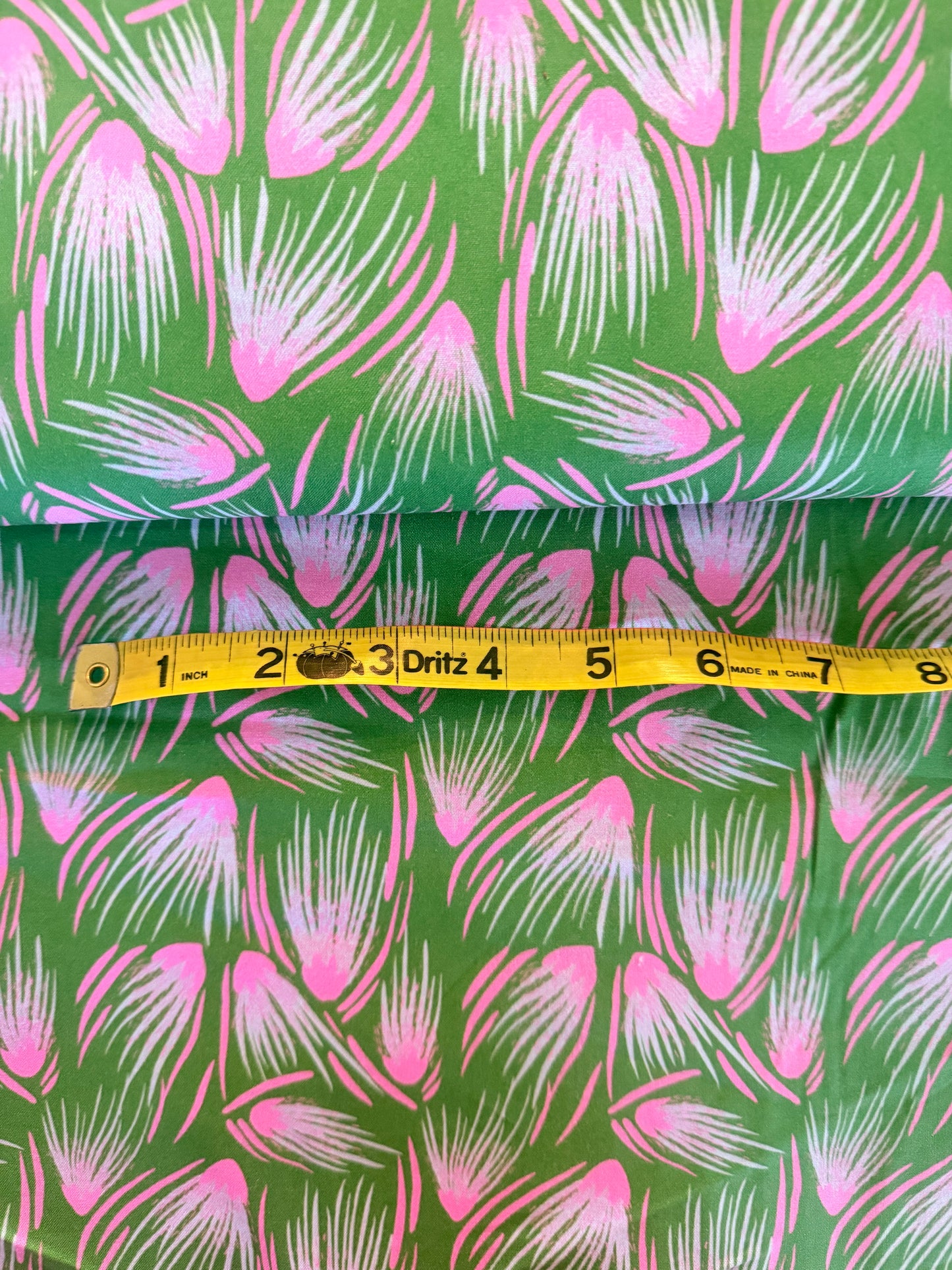 Quilting Cotton- Fan Flower Pink and Green