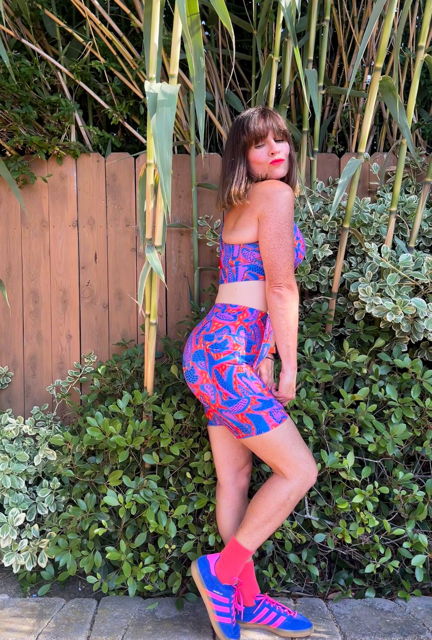High-waisted Bike Short -- Red, Blue, Lilac WILD