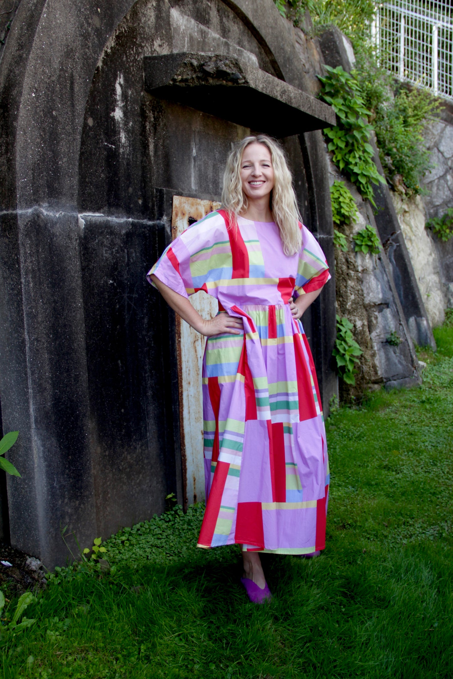 Pink and Red Broken Stripes Oversized Dress (short and long)