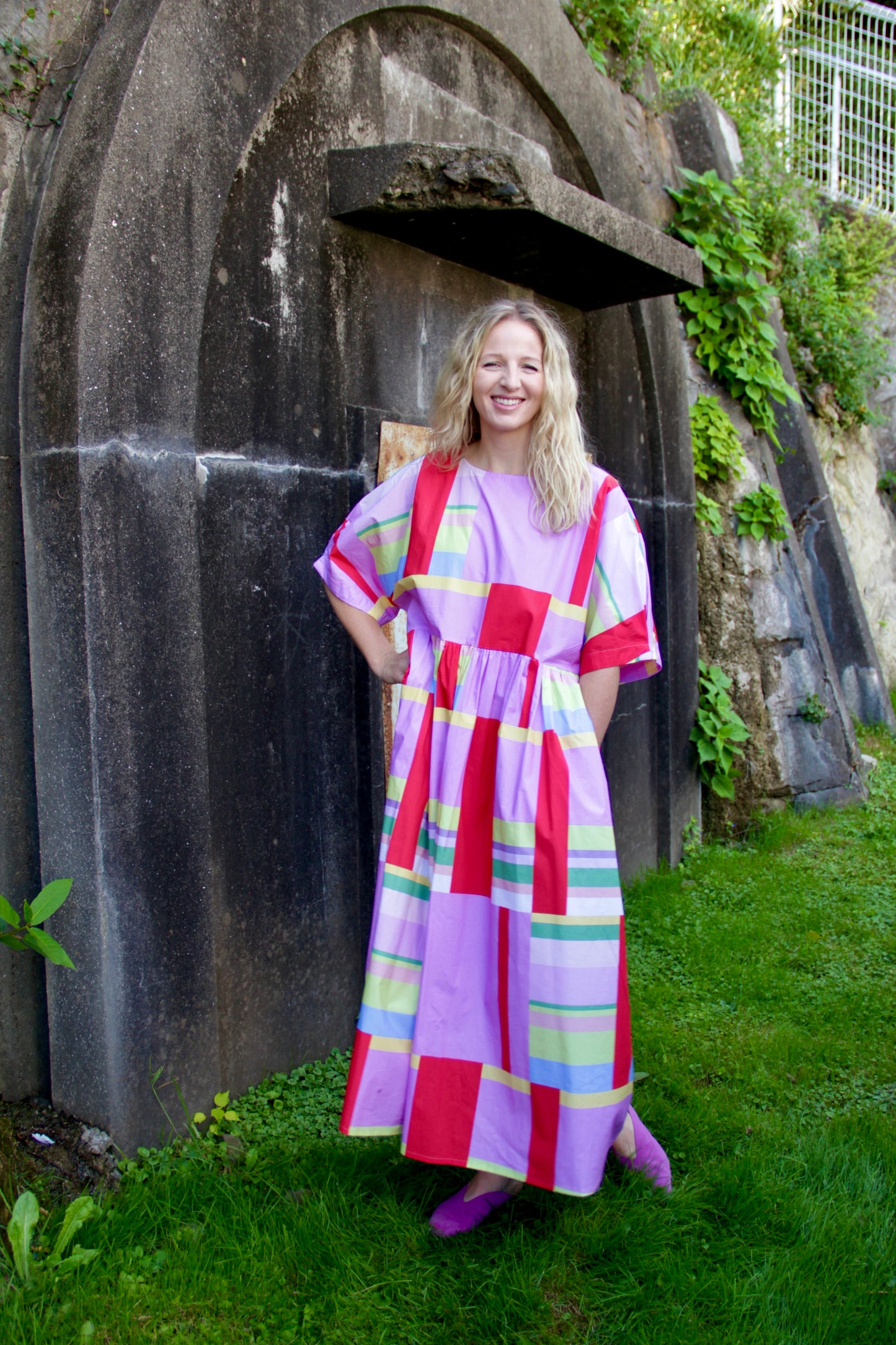 Pink and Red Broken Stripes Oversized Dress (short and long)