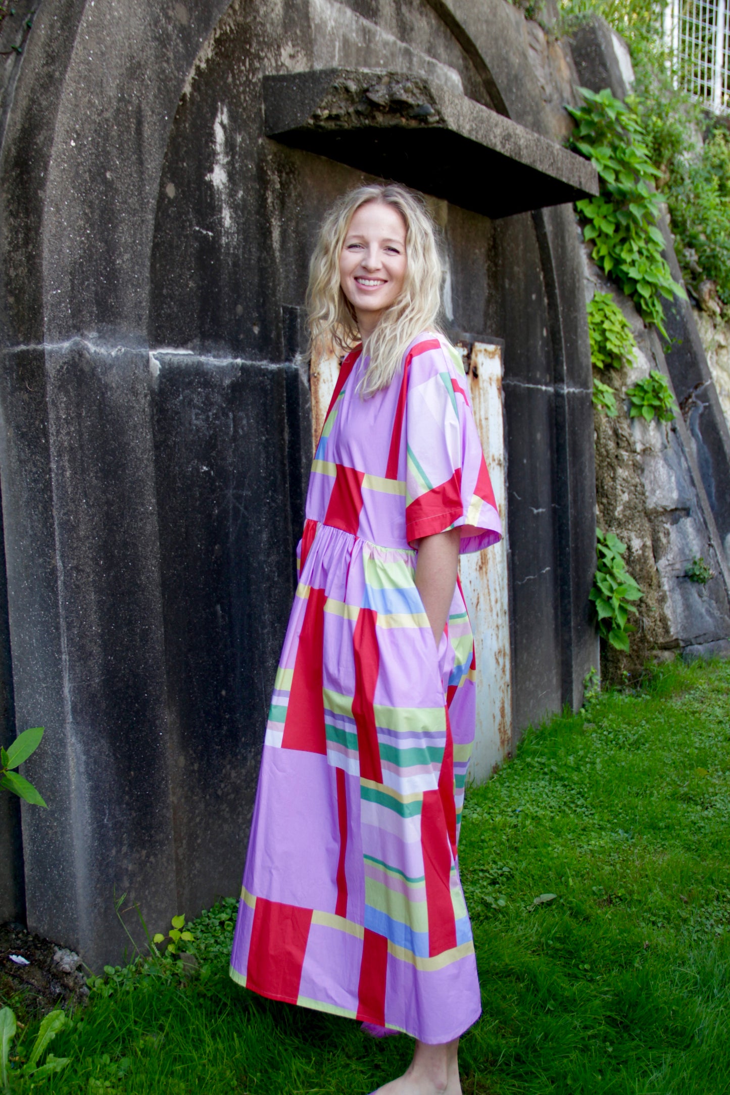 Pink and Red Broken Stripes Oversized Dress (short and long)