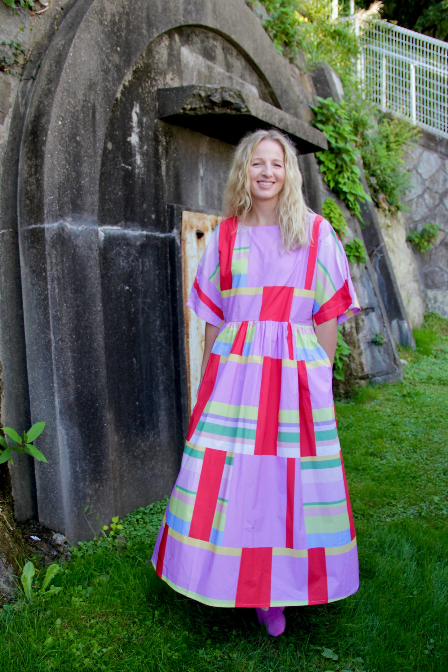 Pink and Red Broken Stripes Oversized Dress (short and long)