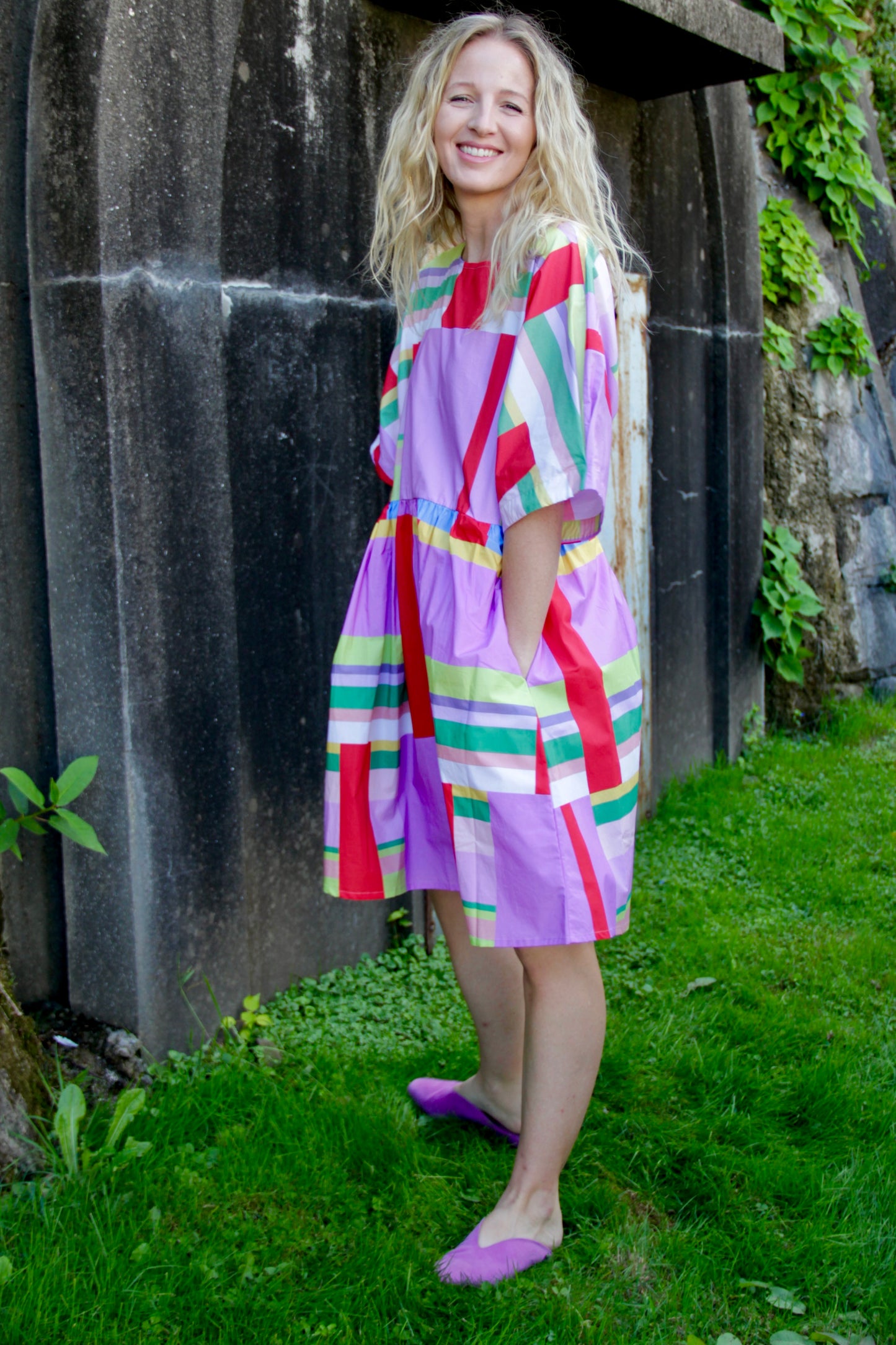 Pink and Red Broken Stripes Oversized Dress (short and long)