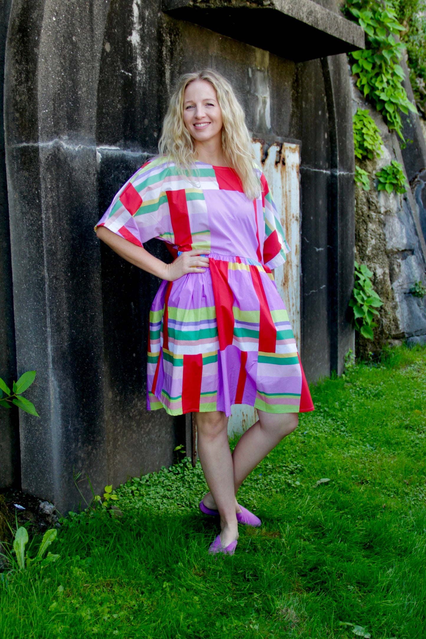 Pink and Red Broken Stripes Oversized Dress (short and long)