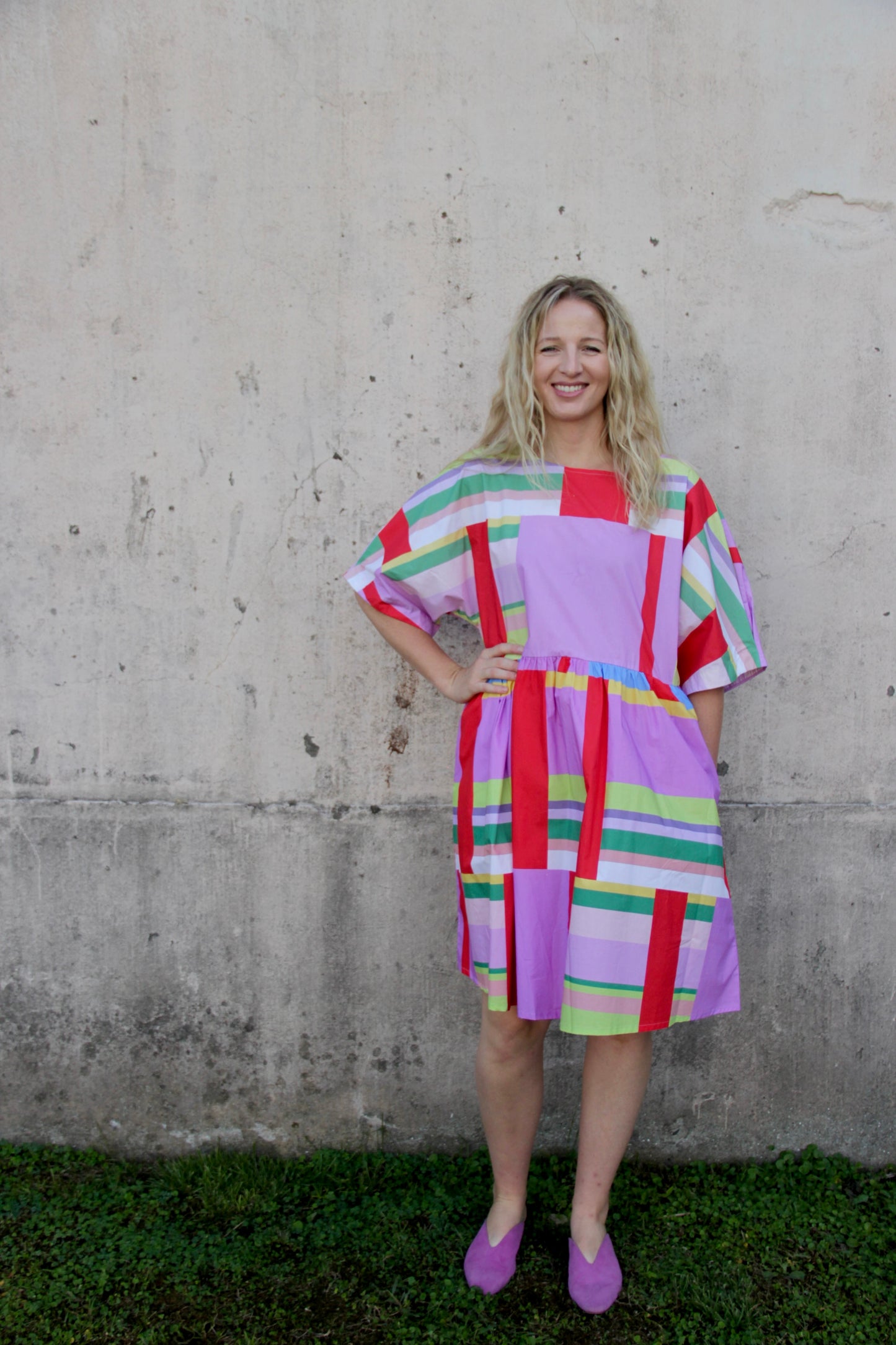 Pink and Red Broken Stripes Oversized Dress (short and long)