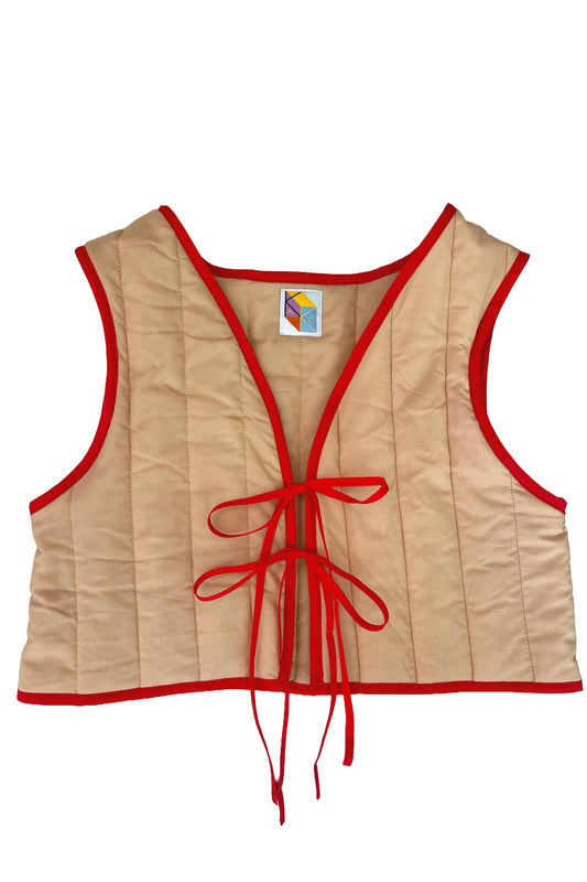Tan Quilted Vest with Contrast trim