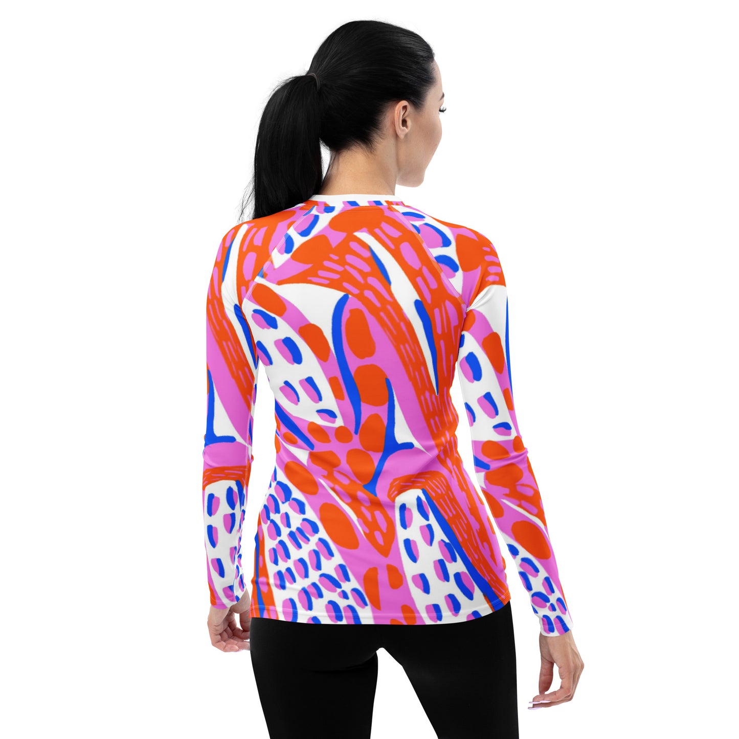 Women's Rash Guard Orange Pink Blue Abstract