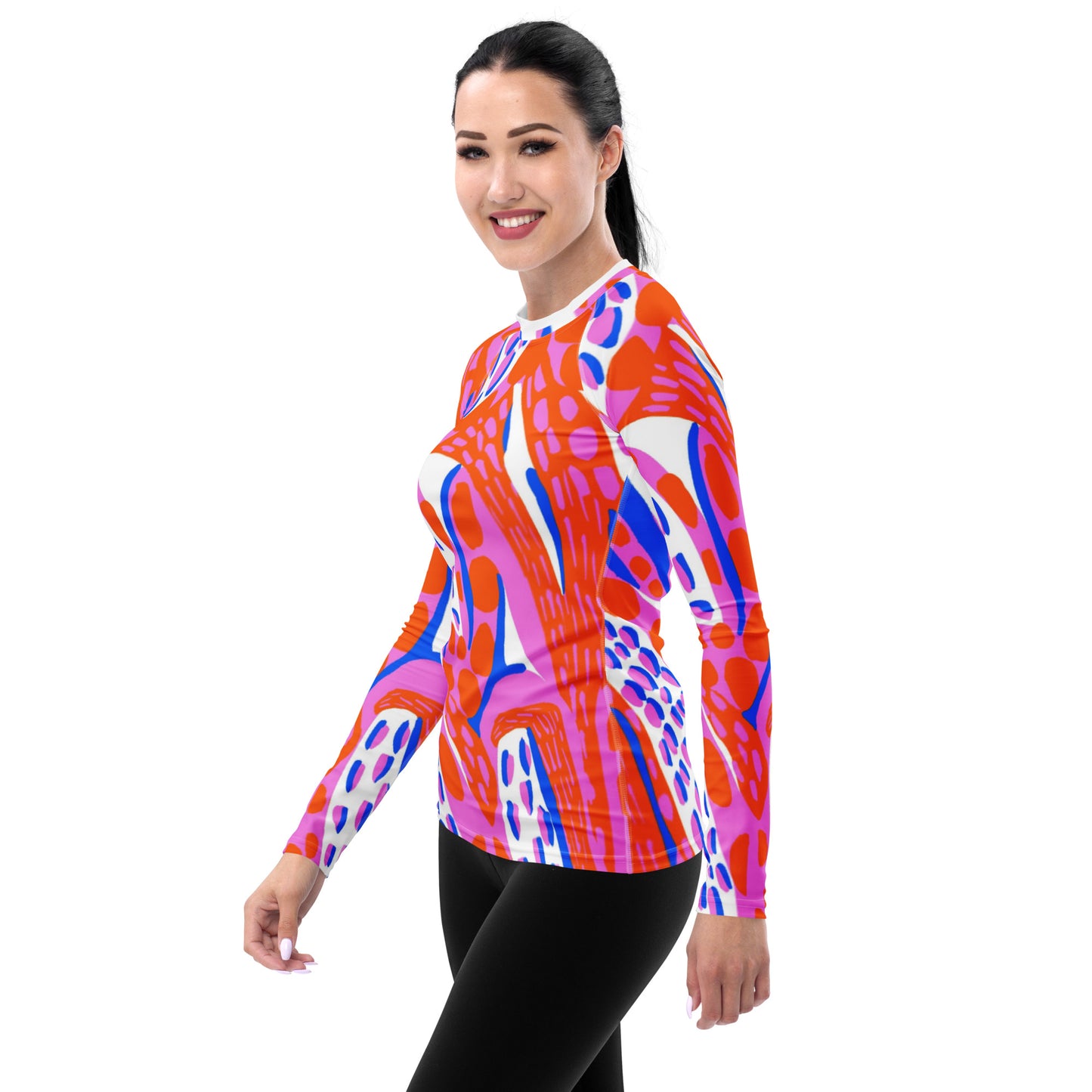 Women's Rash Guard Orange Pink Blue Abstract