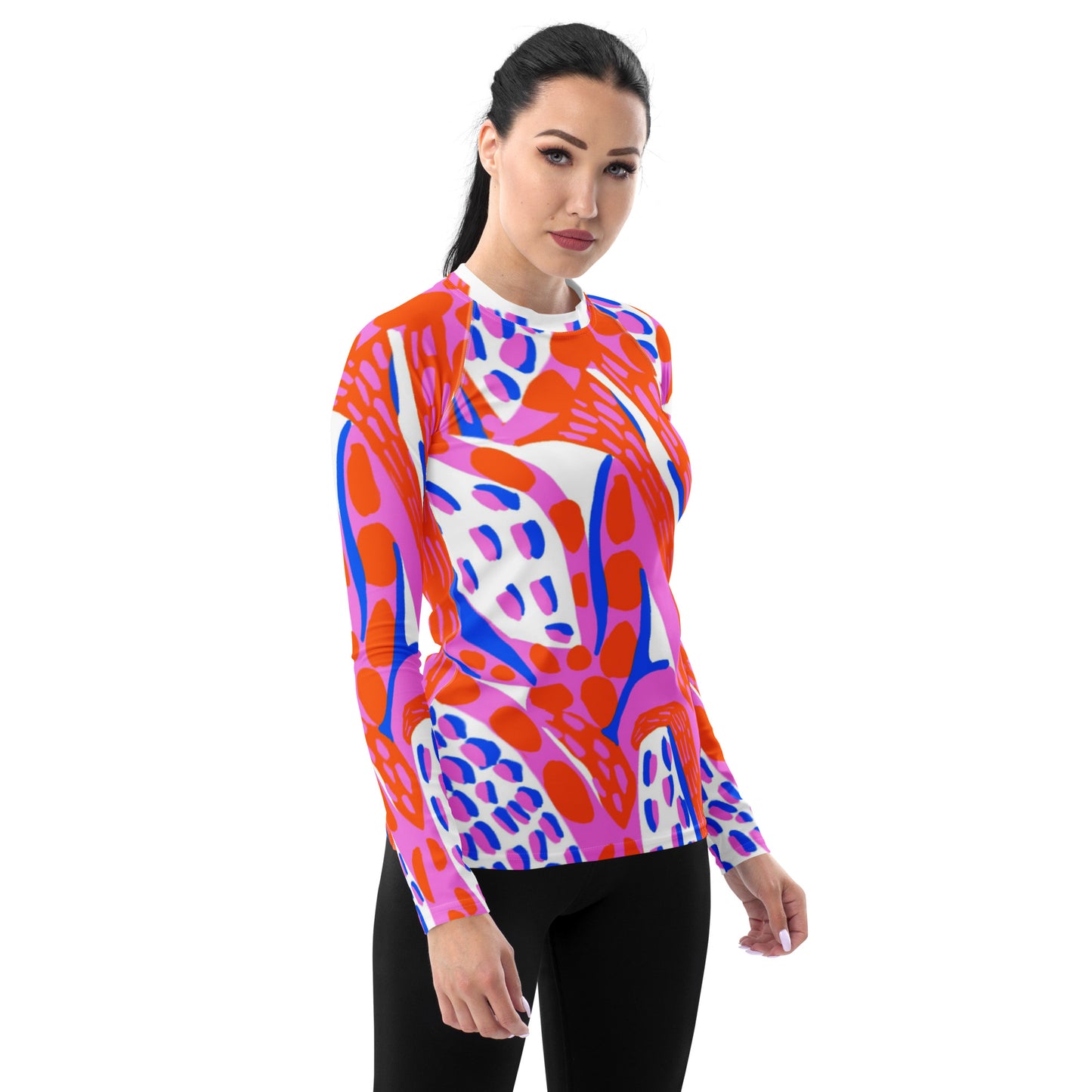 Women's Rash Guard Orange Pink Blue Abstract