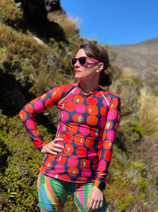 Women's Rash Guard Red & Pink Painted Dots