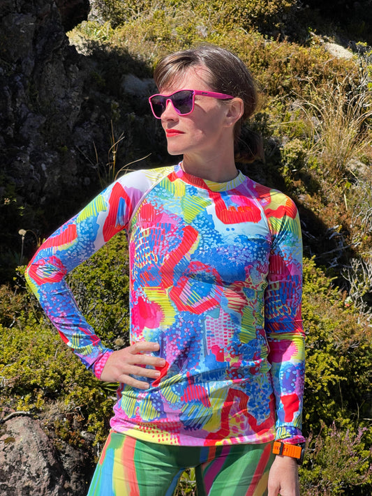 Women's Rash Guard Watercolor Rainbow