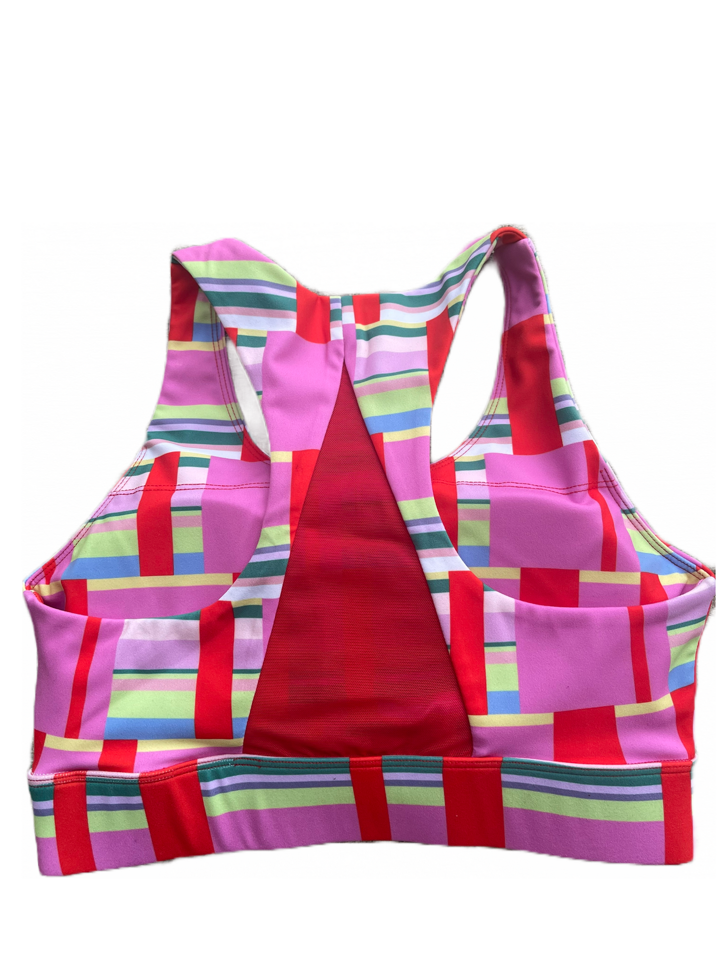 Pink and Red Striped Block Sports Bra