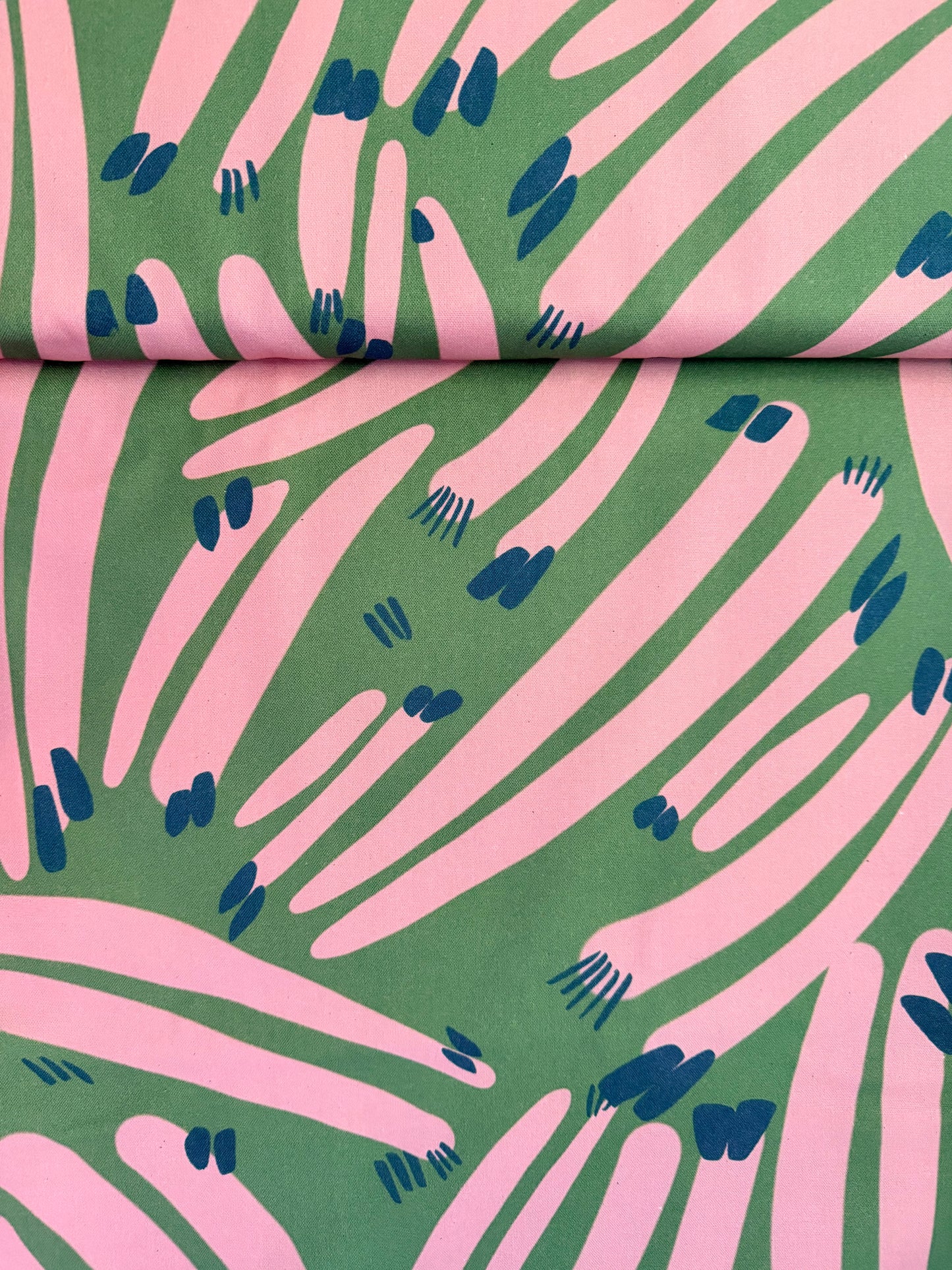 Cotton Canvas - Green/peach claws and dashes