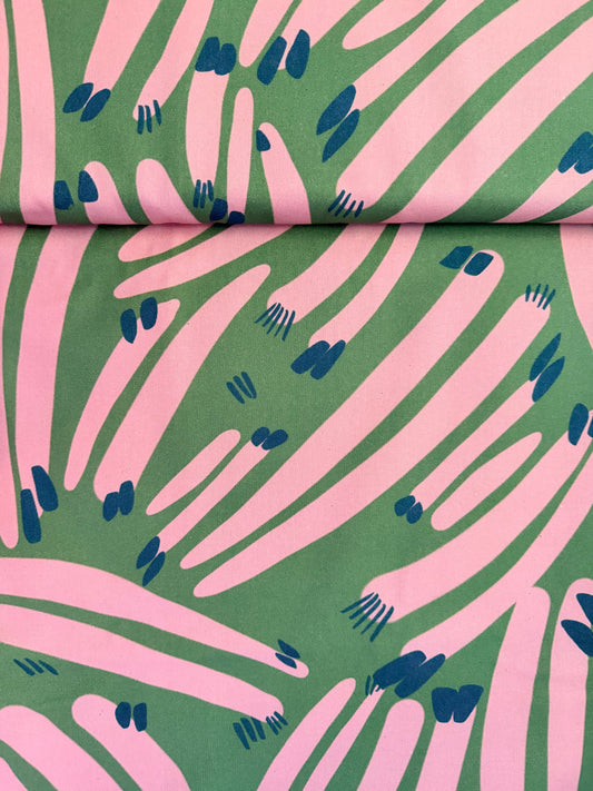 Cotton Canvas - Green/peach claws and dashes