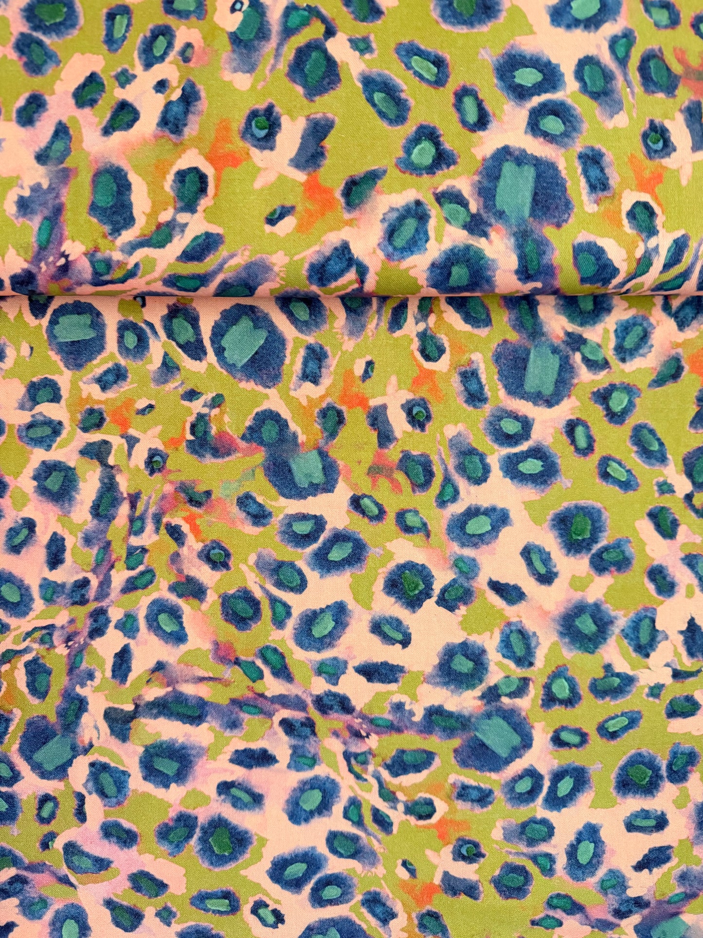 Cotton Canvas - Green and Peach Cheetah