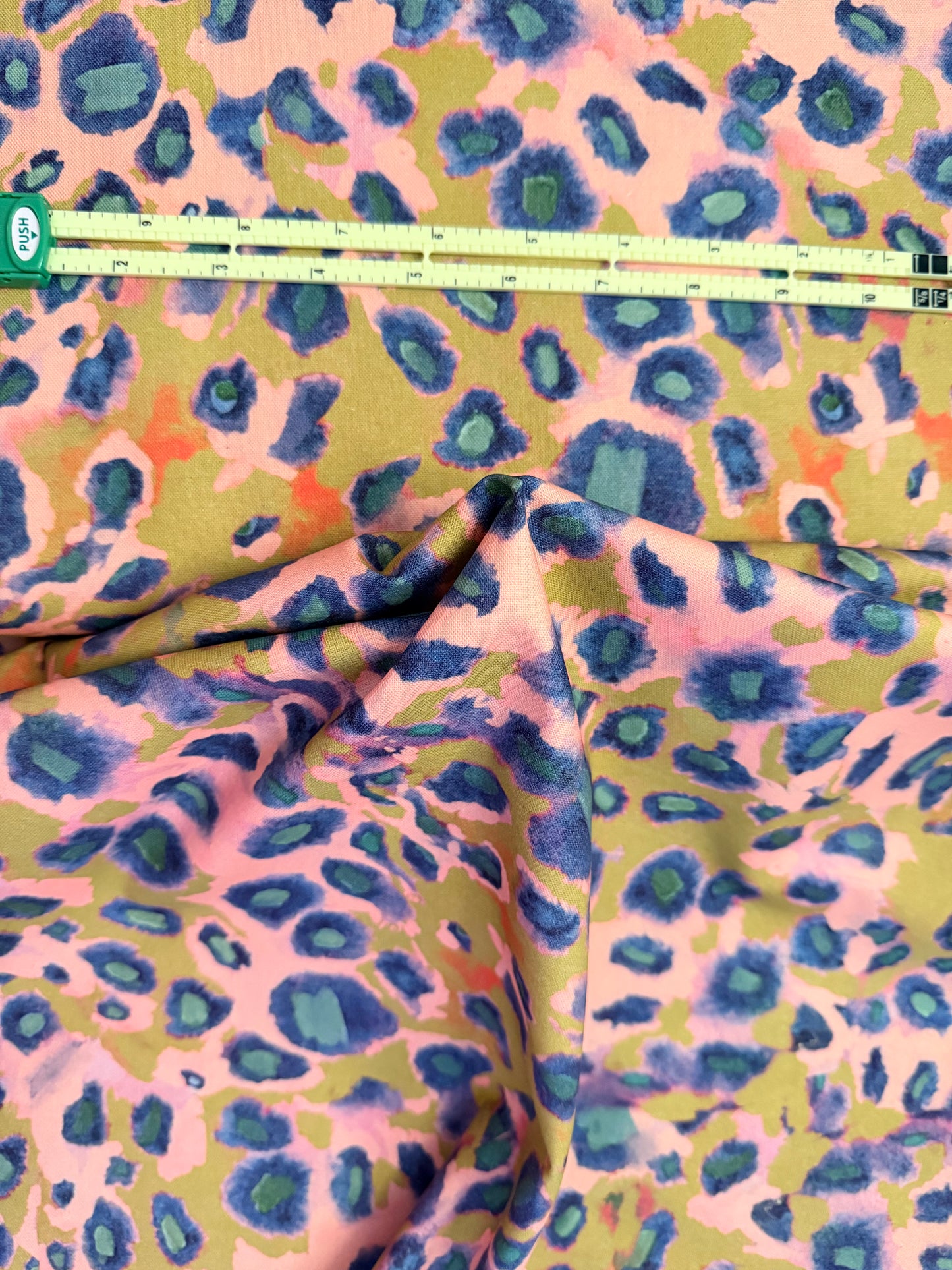 Cotton Canvas - Green and Peach Cheetah