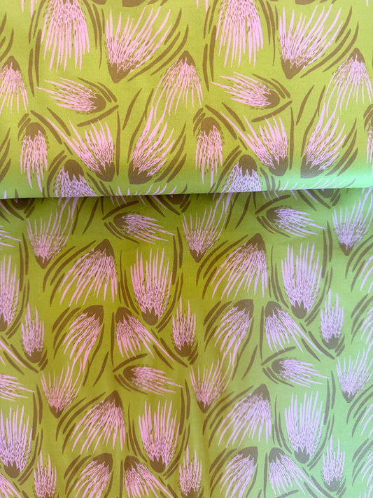 Quilting Cotton- Fan Flower muted chartreuse and peach