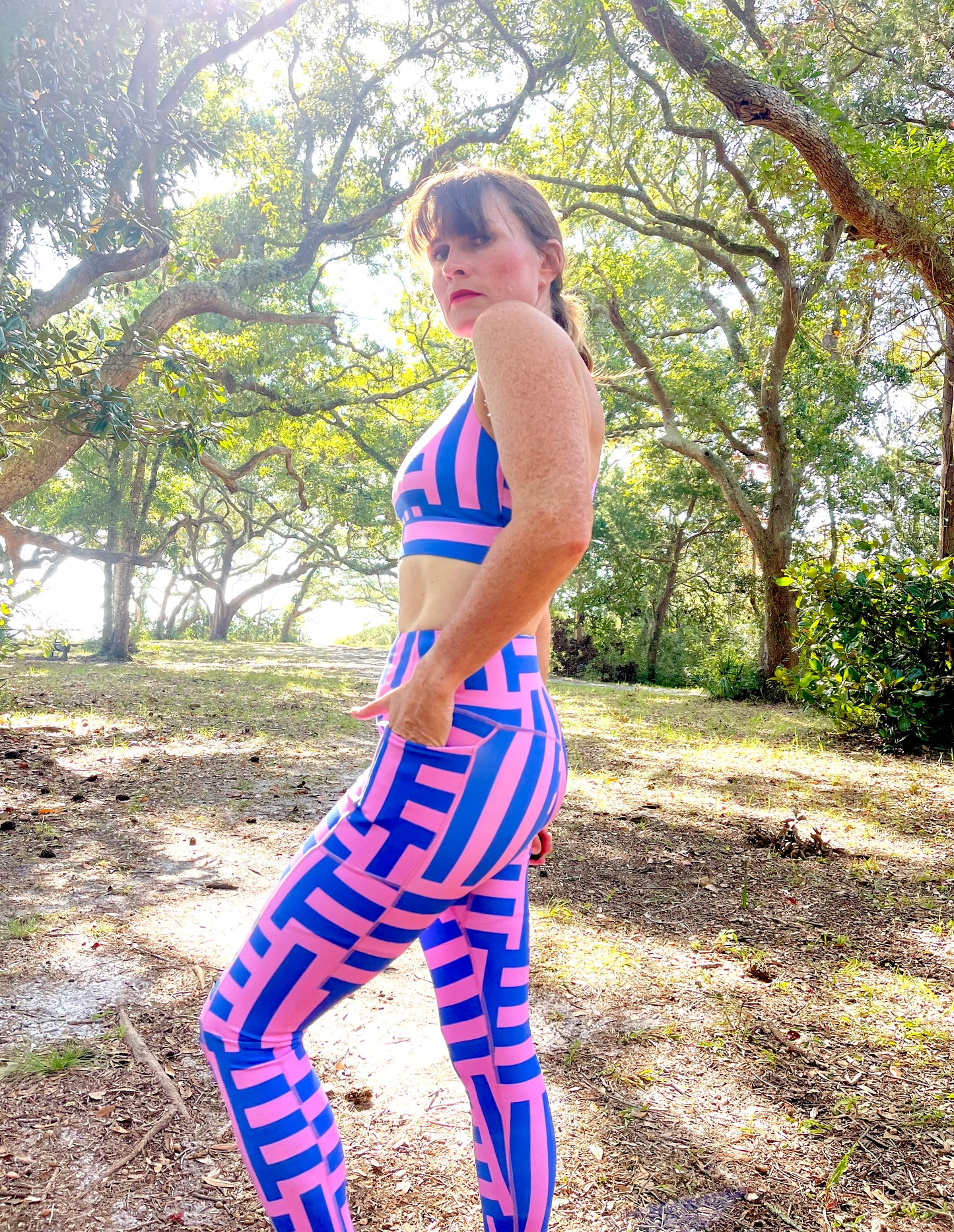 Leggings -Pink and blue stripe block