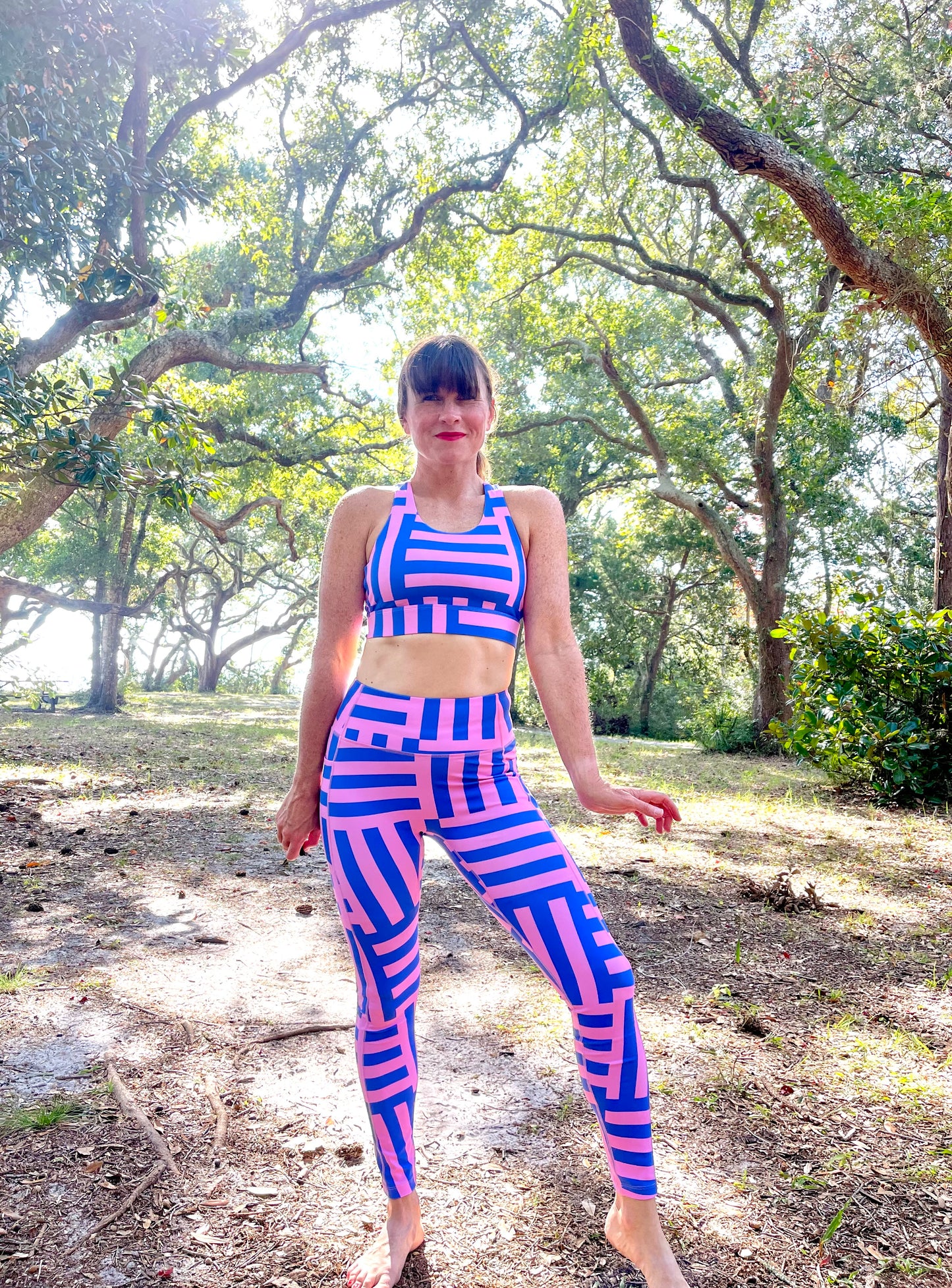 Leggings -Pink and blue stripe block