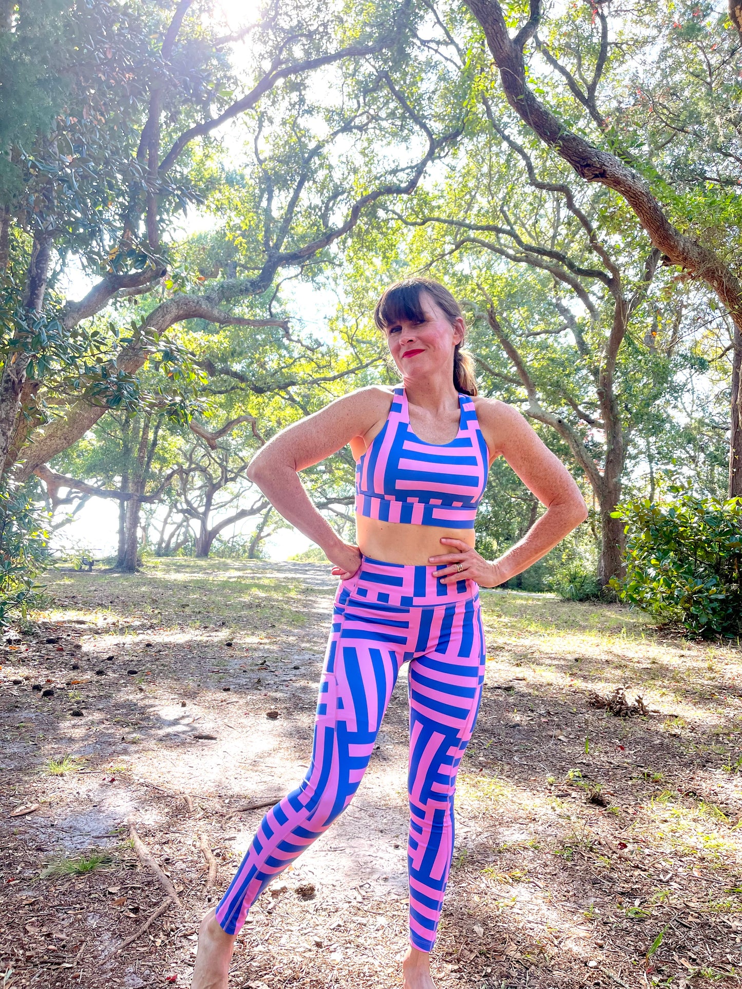 Leggings -Pink and blue stripe block