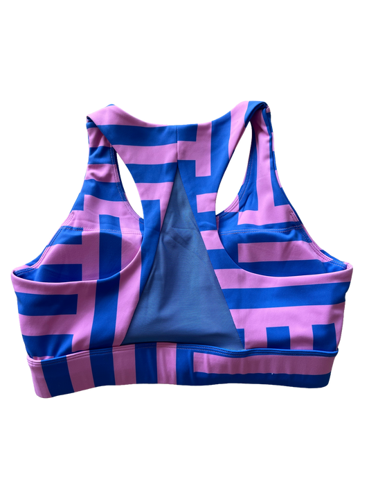Sports Bra - Pink and Blue striped Block