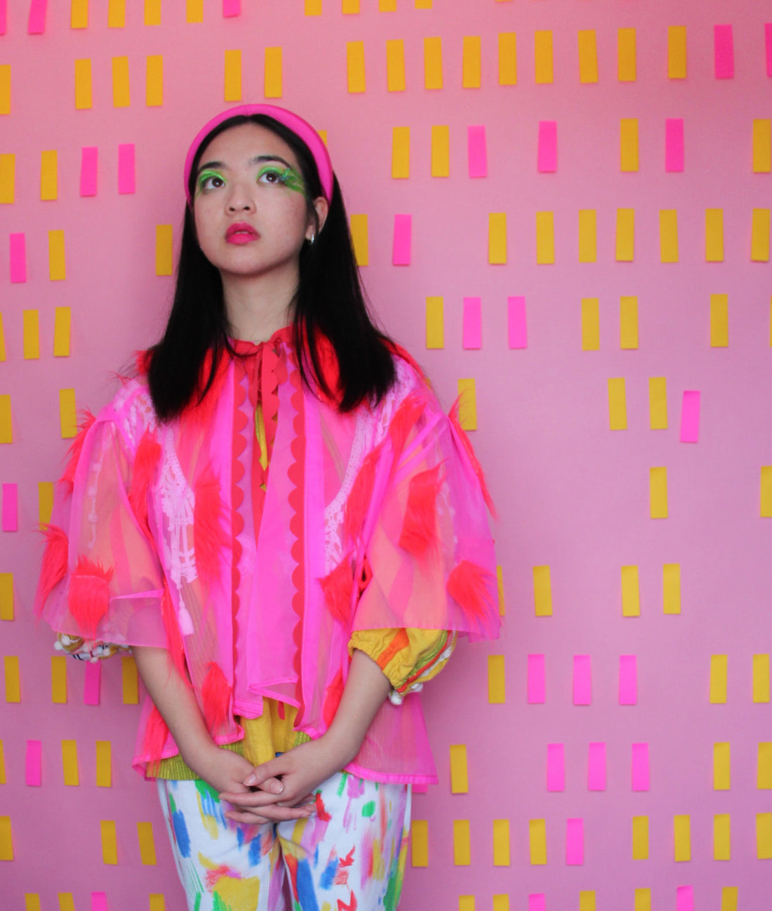 Hot Pink Sheer Jacket with Red Fur Katie Kortman