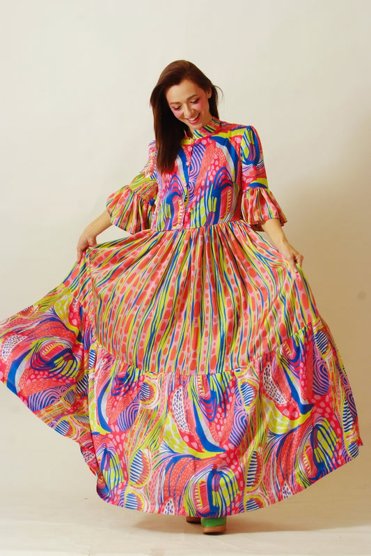 Silky Long Button-front Dress