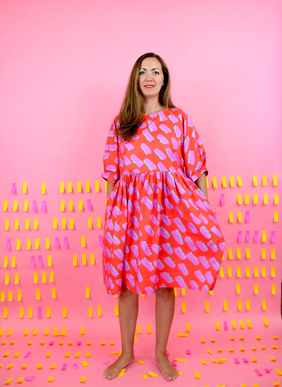 Short Oversized Dress: 5 Prints Red with Pink Dashes Short Oversized Dress: 5 Prints Red with Pink Dashes